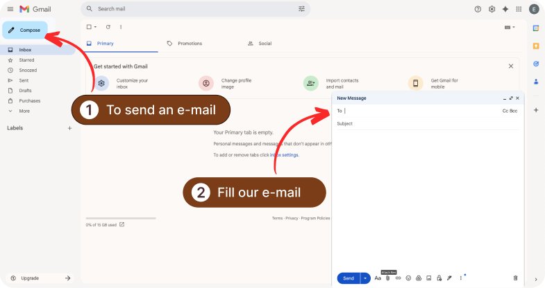 Email interface showing where to compose